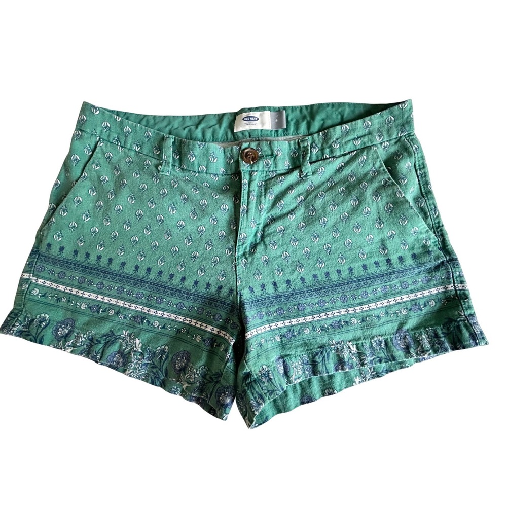 Old Navy Green Floral Geometric Print Shorts Womens Size 4 Teal Boho Summer